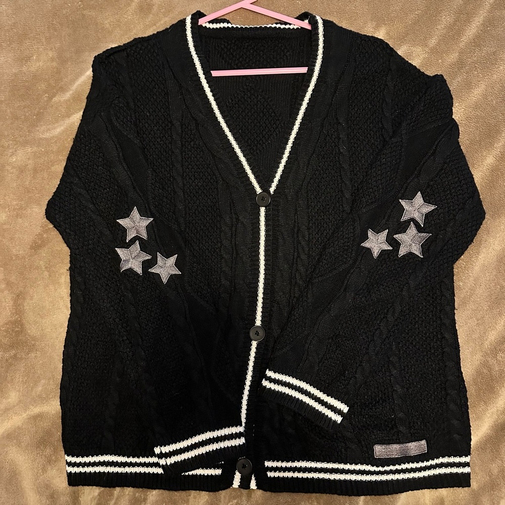 Black Cardigan with Star Accents